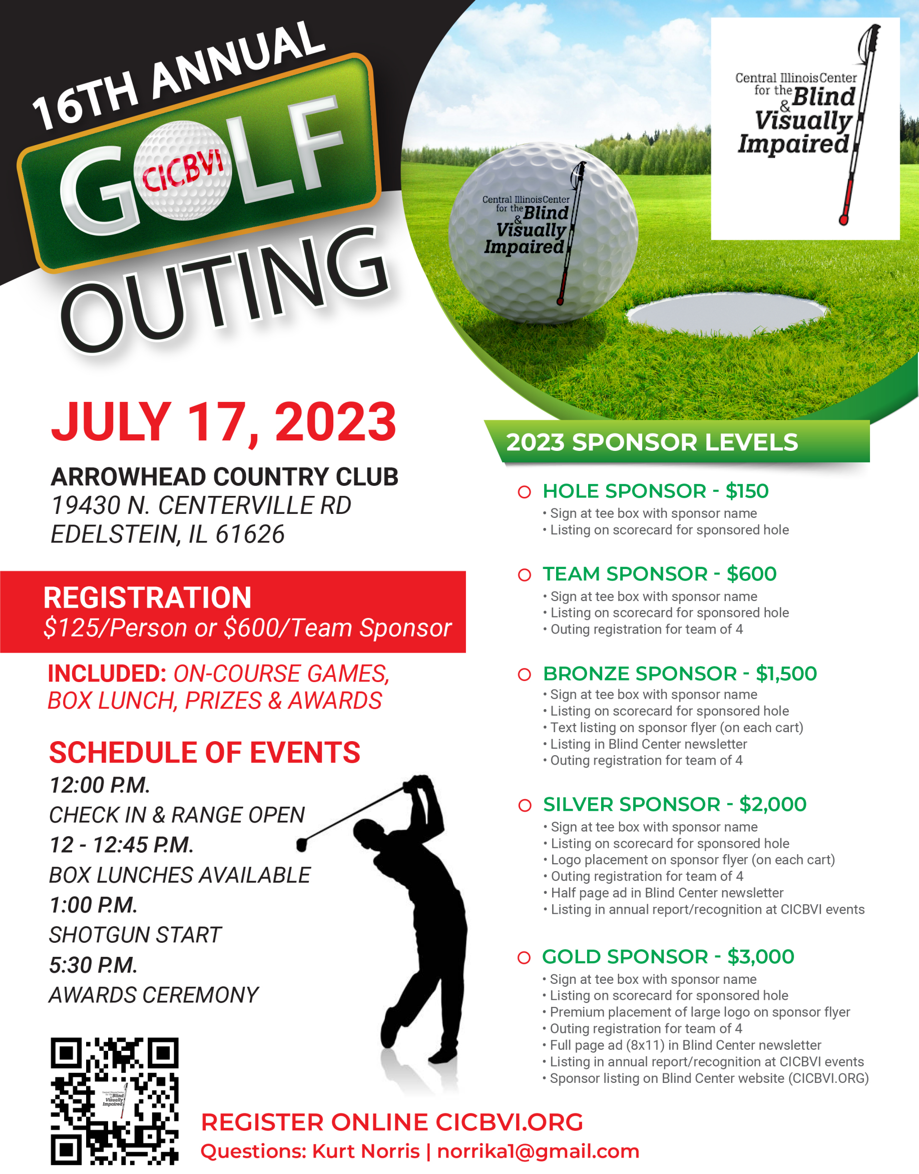 Golf outing flyer with details. click on button below to get text details